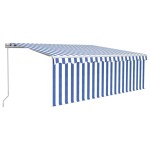 vidaXL Copertină retractabilă manual cu stor&LED, albastru&alb, 4,5x3m vidaXL Copertină retractabilă manual cu stor&LED, albastru&alb, 4,5x3m
