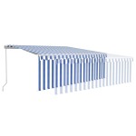 vidaXL Copertină retractabilă manual cu stor&LED, albastru&alb, 4,5x3m vidaXL Copertină retractabilă manual cu stor&LED, albastru&alb, 4,5x3m