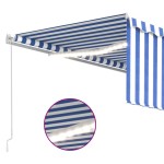 vidaXL Copertină retractabilă manual cu stor&LED, albastru&alb, 4,5x3m vidaXL Copertină retractabilă manual cu stor&LED, albastru&alb, 4,5x3m