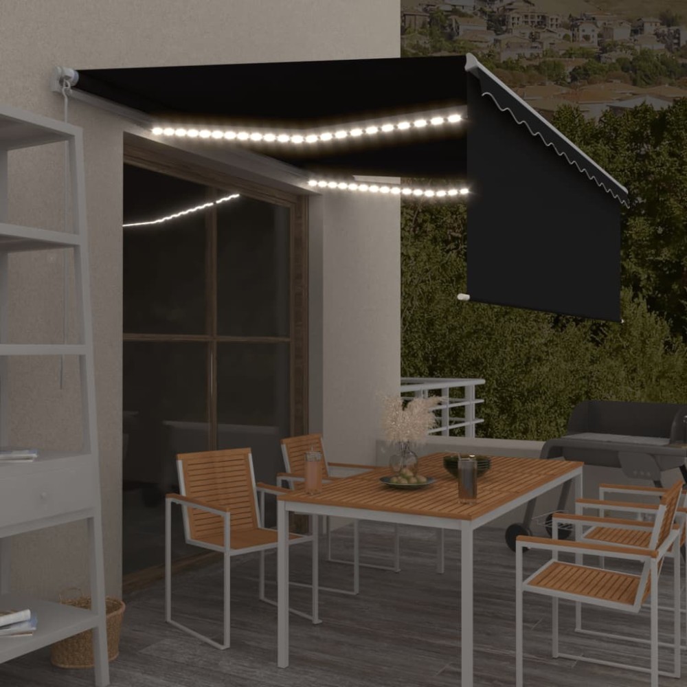 vidaXL Copertină retractabilă manual cu stor&LED, antracit, 4,5x3 m
