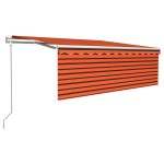vidaXL Copertină automată stor LED senzor vânt portocaliu&maro 4,5x3 m vidaXL Copertină automată stor LED senzor vânt portocaliu&maro 4,5x3 m
