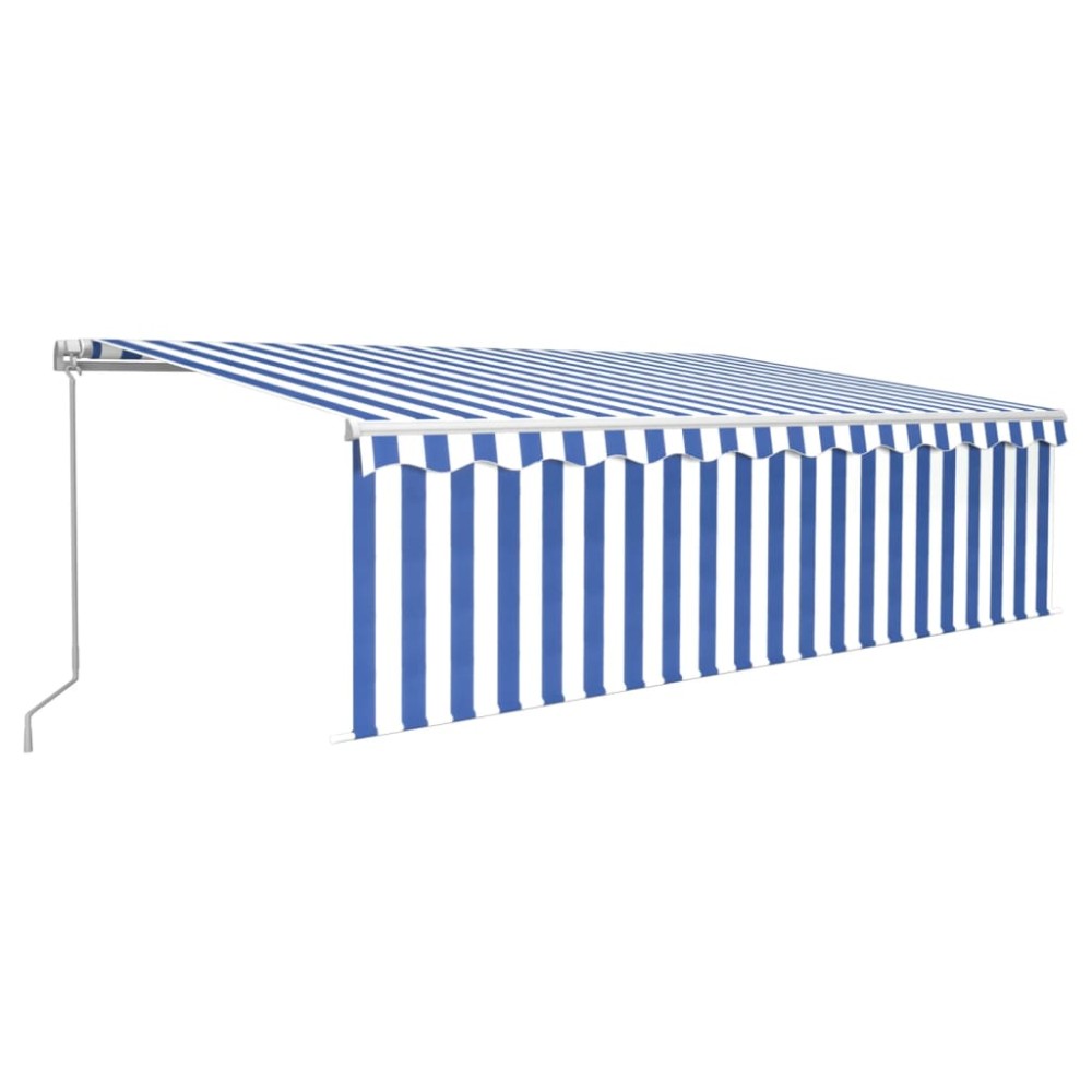 vidaXL Copertină retractabilă manual cu stor&LED, albastru&alb, 5x3 m