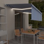 vidaXL Copertină retractabilă manual cu stor&LED, albastru&alb, 5x3 m vidaXL Copertină retractabilă manual cu stor&LED, albastru&alb, 5x3 m