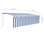 vidaXL Copertină retractabilă manual cu stor&LED, albastru&alb, 5x3 m vidaXL Copertină retractabilă manual cu stor&LED, albastru&alb, 5x3 m