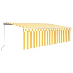 vidaXL Copertină retractabilă manual cu stor&LED, galben&alb, 5x3 m