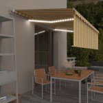 vidaXL Copertină retractabilă manual cu stor&LED, galben&alb, 5x3 m