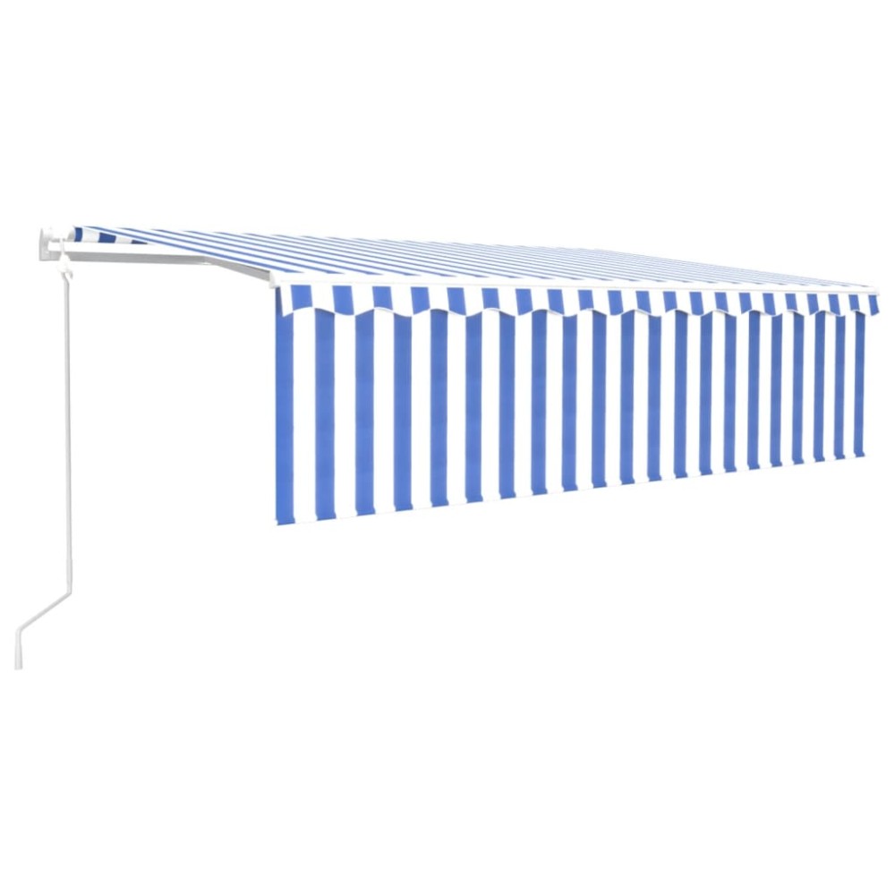 vidaXL Copertină retractabilă stor&LED&senzor vânt, albastru/alb, 5x3m