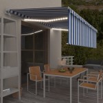 vidaXL Copertină retractabilă stor&LED&senzor vânt, albastru/alb, 5x3m vidaXL Copertină retractabilă stor&LED&senzor vânt, albastru/alb, 5x3m