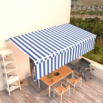 vidaXL Copertină retractabilă manual cu stor, albastru&alb, 6x3m vidaXL Copertină retractabilă manual cu stor, albastru&alb, 6x3m