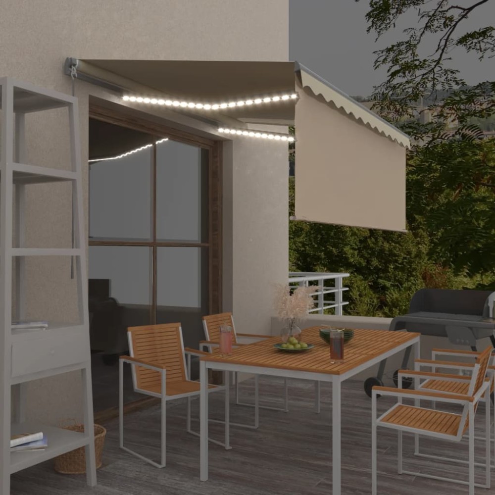 vidaXL Copertină retractabilă manual cu stor&LED, crem, 3x2,5 m