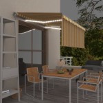 vidaXL Copertină retractabilă manual cu stor&LED, galben & alb 3x2,5 m vidaXL Copertină retractabilă manual cu stor&LED, galben & alb 3x2,5 m