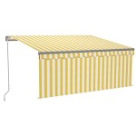 vidaXL Copertină retractabilă manual cu stor, galben&alb, 3,5x2,5 m