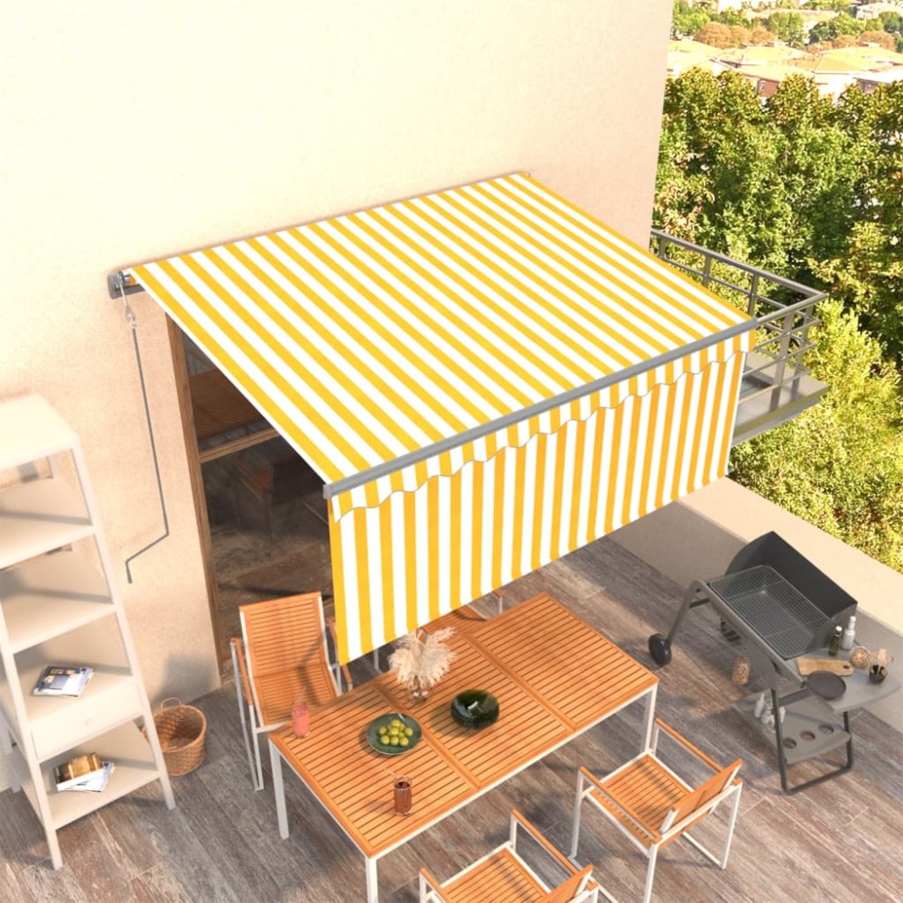 vidaXL Copertină retractabilă automat cu stor, galben&alb, 3,5x2,5 m