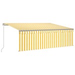 vidaXL Copertină retractabilă manual cu stor, galben&alb, 4x3 m