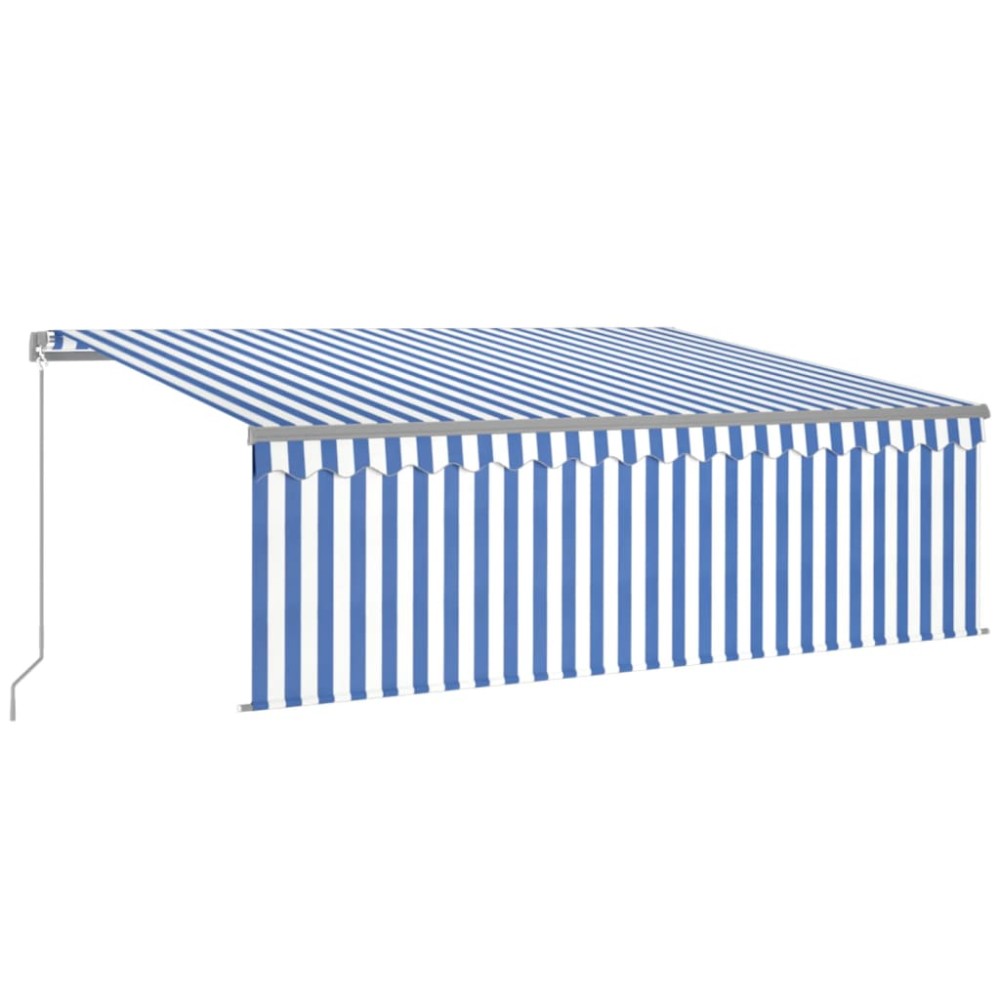 vidaXL Copertină retractabilă manual cu stor&LED, albastru&alb, 4x3 m