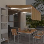 vidaXL Copertină automată cu stor&senzor vânt&LED, galben&alb, 4x3 m vidaXL Copertină automată cu stor&senzor vânt&LED, galben&alb, 4x3 m