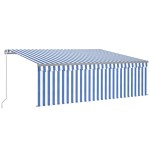 vidaXL Copertină retractabilă manual cu stor&LED, albastru&alb, 4,5x3m