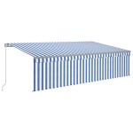 vidaXL Copertină retractabilă manual cu stor&LED,albastru&alb, 5x3 m