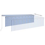 vidaXL Copertină retractabilă manual cu stor&LED,albastru&alb, 5x3 m