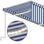 vidaXL Copertină retractabilă manual cu stor&LED,albastru&alb, 5x3 m