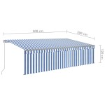 vidaXL Copertină retractabilă manual cu stor&LED,albastru&alb, 5x3 m