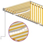 vidaXL Copertină retractabilă manual cu stor&LED, galben&alb, 5x3 m