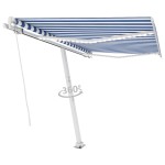 vidaXL Copertină retractabilă manual cu LED albastru și alb 300x250 cm vidaXL Copertină retractabilă manual cu LED albastru și alb 300x250 cm