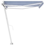 vidaXL Copertină retractabilă manual cu LED albastru și alb 300x250 cm vidaXL Copertină retractabilă manual cu LED albastru și alb 300x250 cm