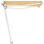vidaXL Copertină retractabilă manual cu LED, galben și alb, 300x250 cm vidaXL Copertină retractabilă manual cu LED, galben și alb, 300x250 cm