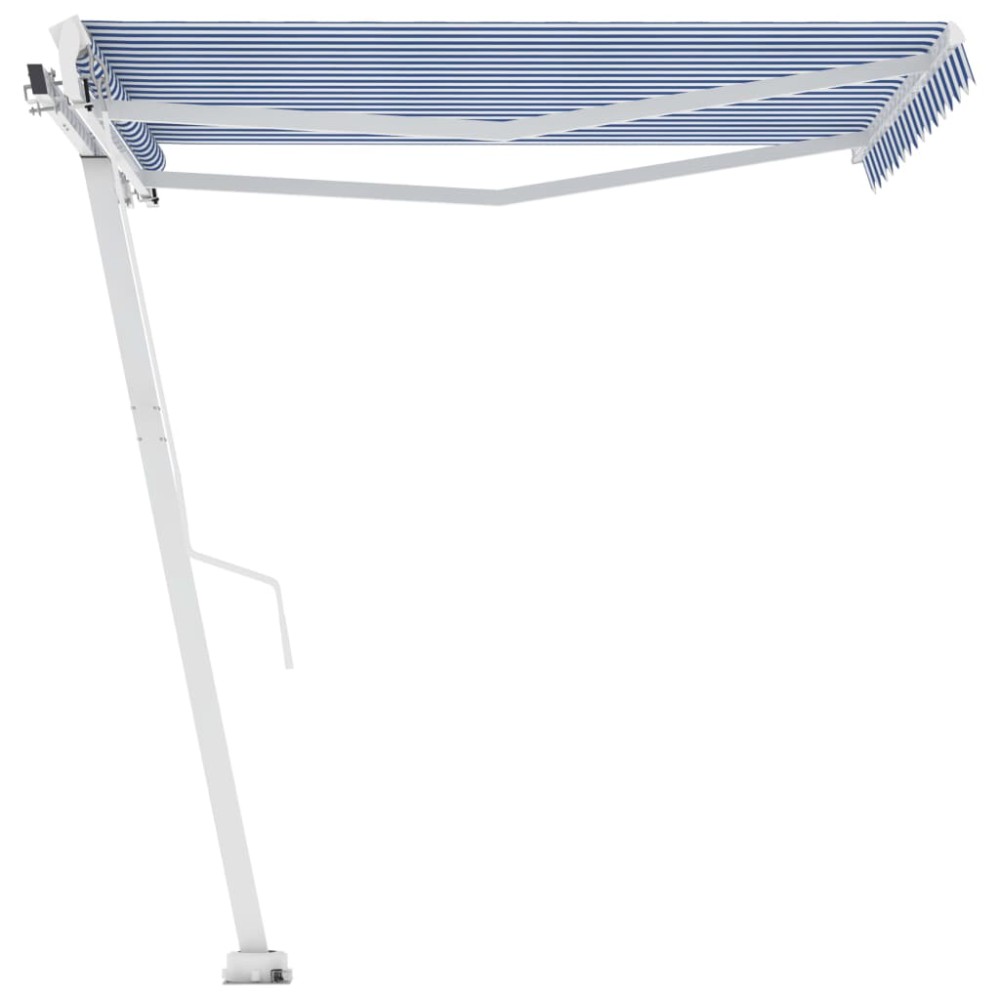vidaXL Copertină autonomă retractabilă manual, albastru/alb, 350x250cm