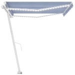 vidaXL Copertină retractabilă manual cu LED, albastru & alb 400x300 cm