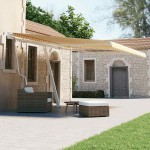 vidaXL Copertină autonomă retractabilă automat galben&alb, 400x300 cm vidaXL Copertină autonomă retractabilă automat galben&alb, 400x300 cm