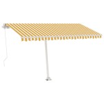 vidaXL Copertină autonomă retractabilă manual, galben/alb, 450x300 cm