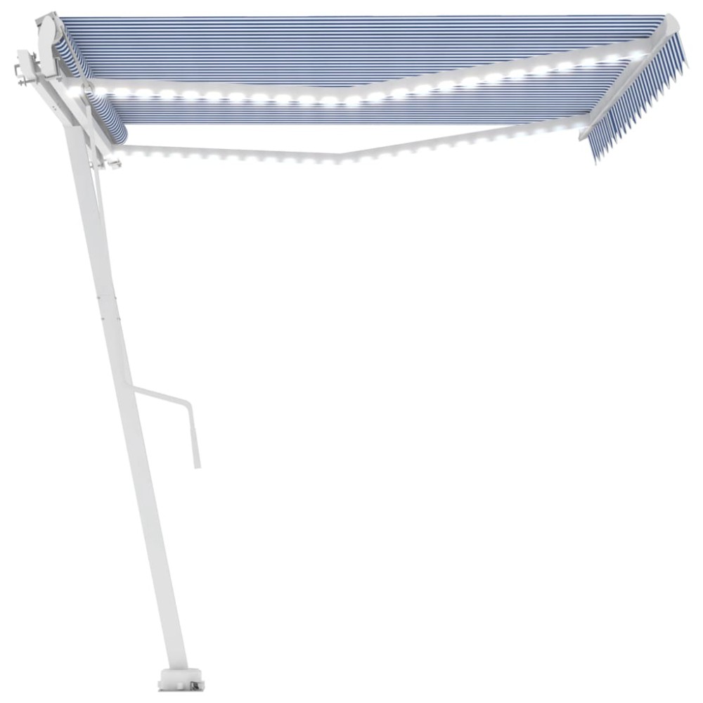 vidaXL Copertină automată senzor vânt/LED, albastru și alb, 450x300 m