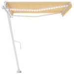 vidaXL Copertină automată cu senzor vânt&LED, galben/alb, 450x300 cm vidaXL Copertină automată cu senzor vânt&LED, galben/alb, 450x300 cm
