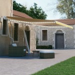 vidaXL Copertină automată cu senzor vânt&LED, galben/alb, 450x300 cm vidaXL Copertină automată cu senzor vânt&LED, galben/alb, 450x300 cm