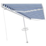 vidaXL Copertină autonomă retractabilă manual, albastru/alb, 500x300cm vidaXL Copertină autonomă retractabilă manual, albastru/alb, 500x300cm