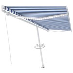 vidaXL Copertină retractabilă manual cu LED, albastru & alb 500x300 cm