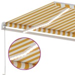 vidaXL Copertină retractabilă manual cu LED, galben și alb, 500x300 cm