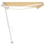 vidaXL Copertină automată cu senzor vânt & LED, galben&alb, 500x300 cm vidaXL Copertină automată cu senzor vânt & LED, galben&alb, 500x300 cm