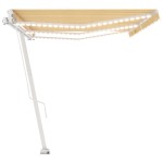vidaXL Copertină retractabilă manual cu LED, galben și alb, 600x300 cm