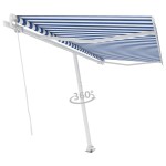 vidaXL Copertină retractabilă manual autonomă, albastru/alb, 450x350cm