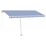 vidaXL Copertină retractabilă manual autonomă, albastru/alb, 450x350cm