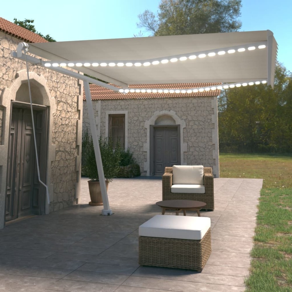 vidaXL Copertină retractabilă manual cu LED, crem, 450x350 cm