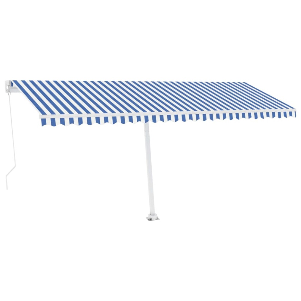 vidaXL Copertină autonomă retractabilă manual, albastru/alb 500x350 cm