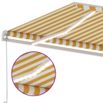 vidaXL Copertină retractabilă manual cu LED, galben și alb, 500x350 cm