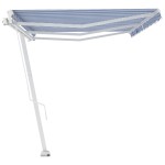 vidaXL Copertină retractabilă manual, albastru și alb, 600x350 cm