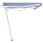 vidaXL Copertină retractabilă manual LED, albastru și alb, 600x350 cm