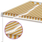 vidaXL Copertină retractabilă manual cu LED, galben și alb, 600x350 cm