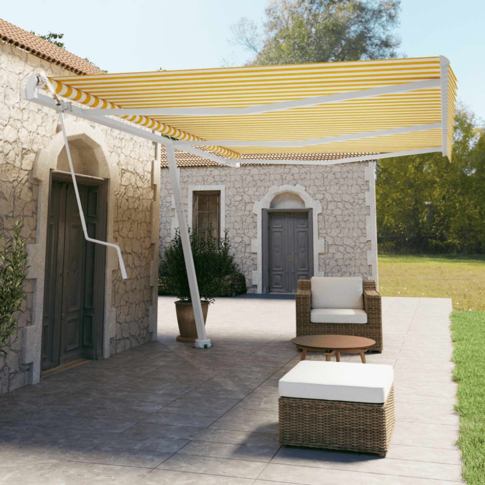vidaXL Copertină autonomă retractabilă automat galben&alb 600x350 cm
